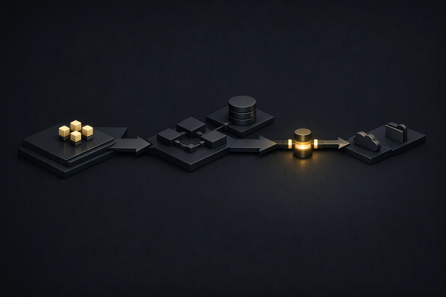 Isometric diagram: a wide pipeline throttled by one narrow lit coupling downstream
